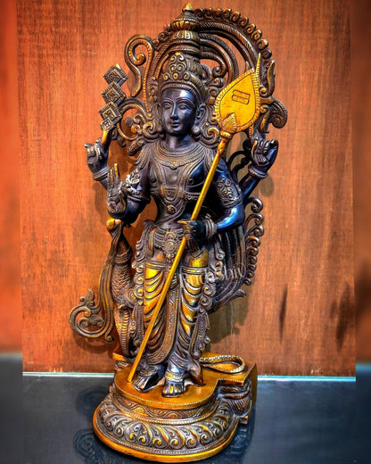Superfine Brass Lord Murugan Statue - Peacock and Cobra - 20 inch - Budhshiv.com
