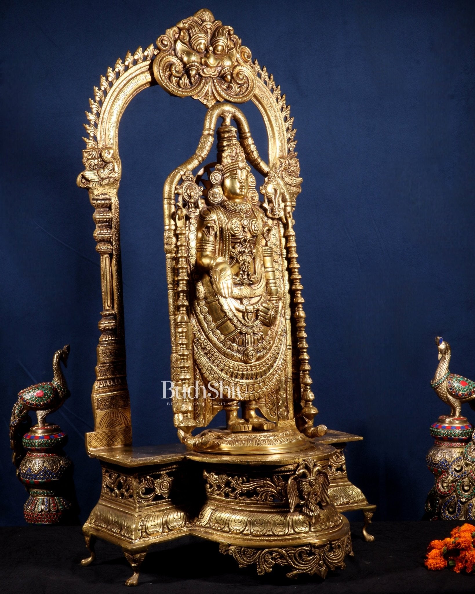 Superfine Brass Lord Tirupati Balaji Venkateshwara Swamy Idol | 37 inch - Budhshiv.com