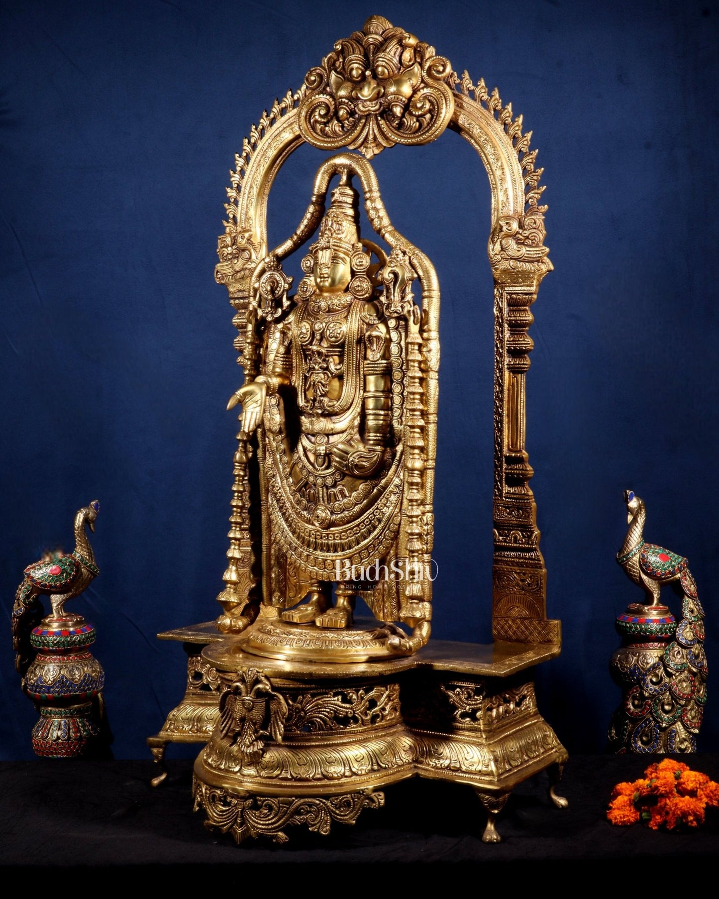Superfine Brass Lord Tirupati Balaji Venkateshwara Swamy Idol | 37 inch - Budhshiv.com
