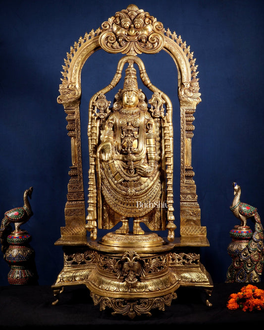 Superfine Brass Lord Tirupati Balaji Venkateshwara Swamy Idol | 37 inch - Budhshiv.com