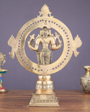 Superfine Brass Lord Vishnu Statue with Sudarshan Chakra Aura - 16.5 Inch - Budhshiv.com