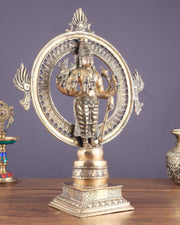 Superfine Brass Lord Vishnu Statue with Sudarshan Chakra Aura - 16.5 Inch - Budhshiv.com