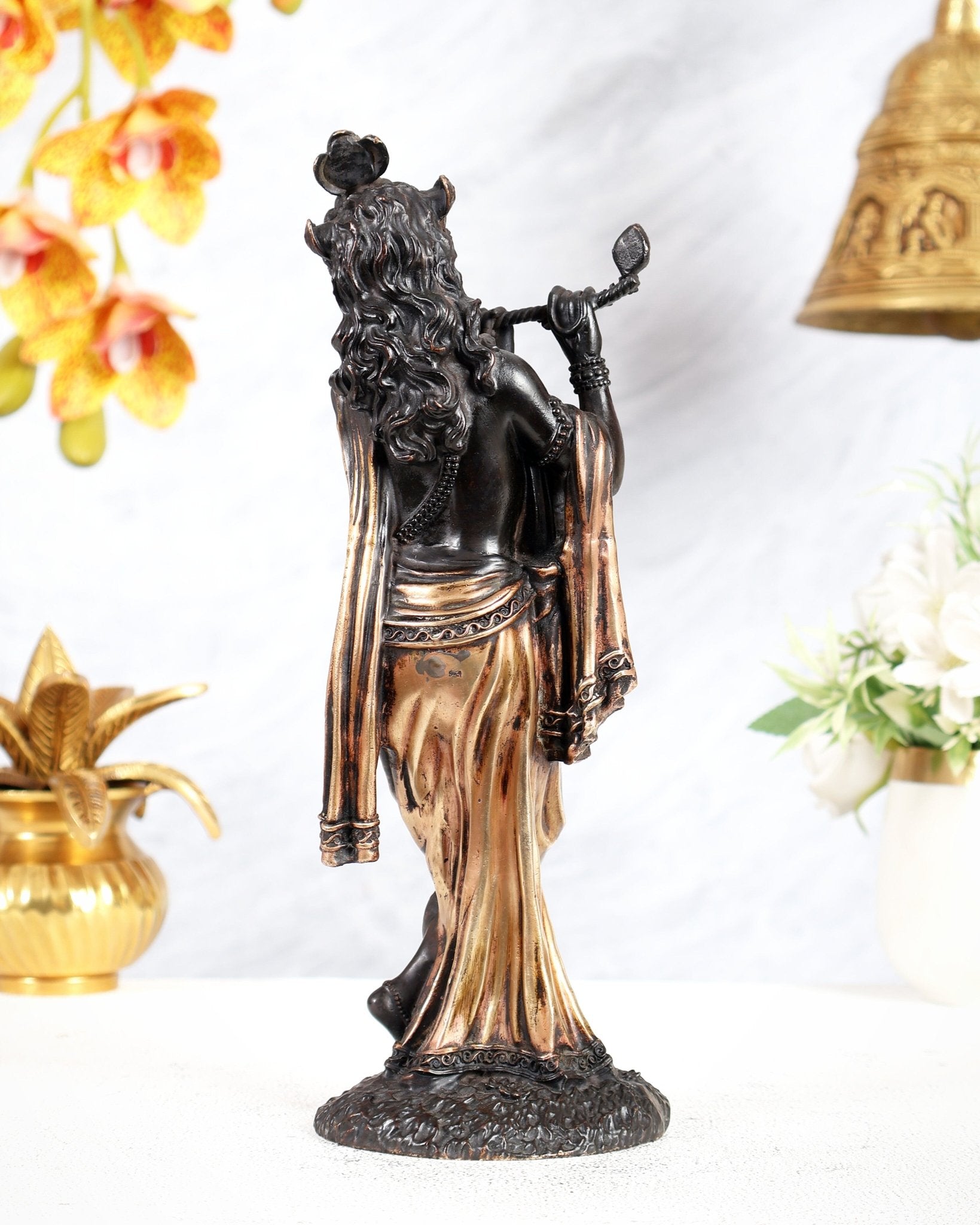 Superfine Brass Mathura Krishna Intricate Idol 10" black finish - Budhshiv.com
