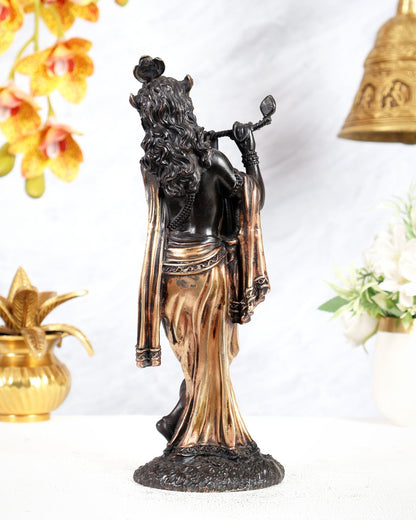 Superfine Brass Mathura Krishna Intricate Idol 10" black finish - Budhshiv.com