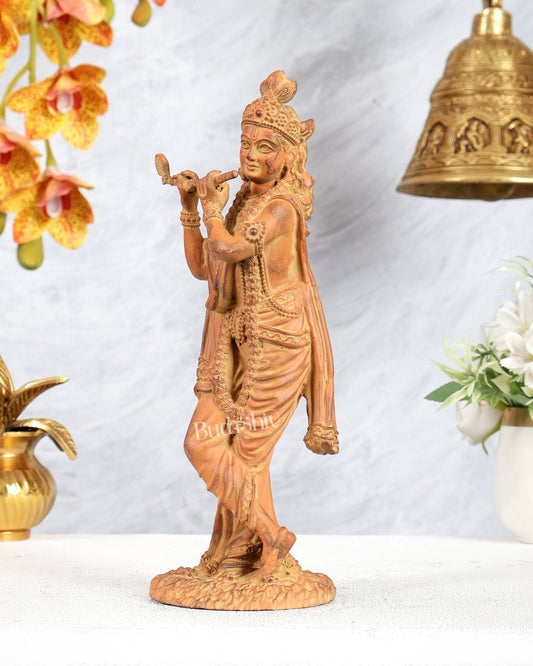 Superfine Brass Mathura Krishna Intricate Idol 10" Sand finish - Budhshiv.com