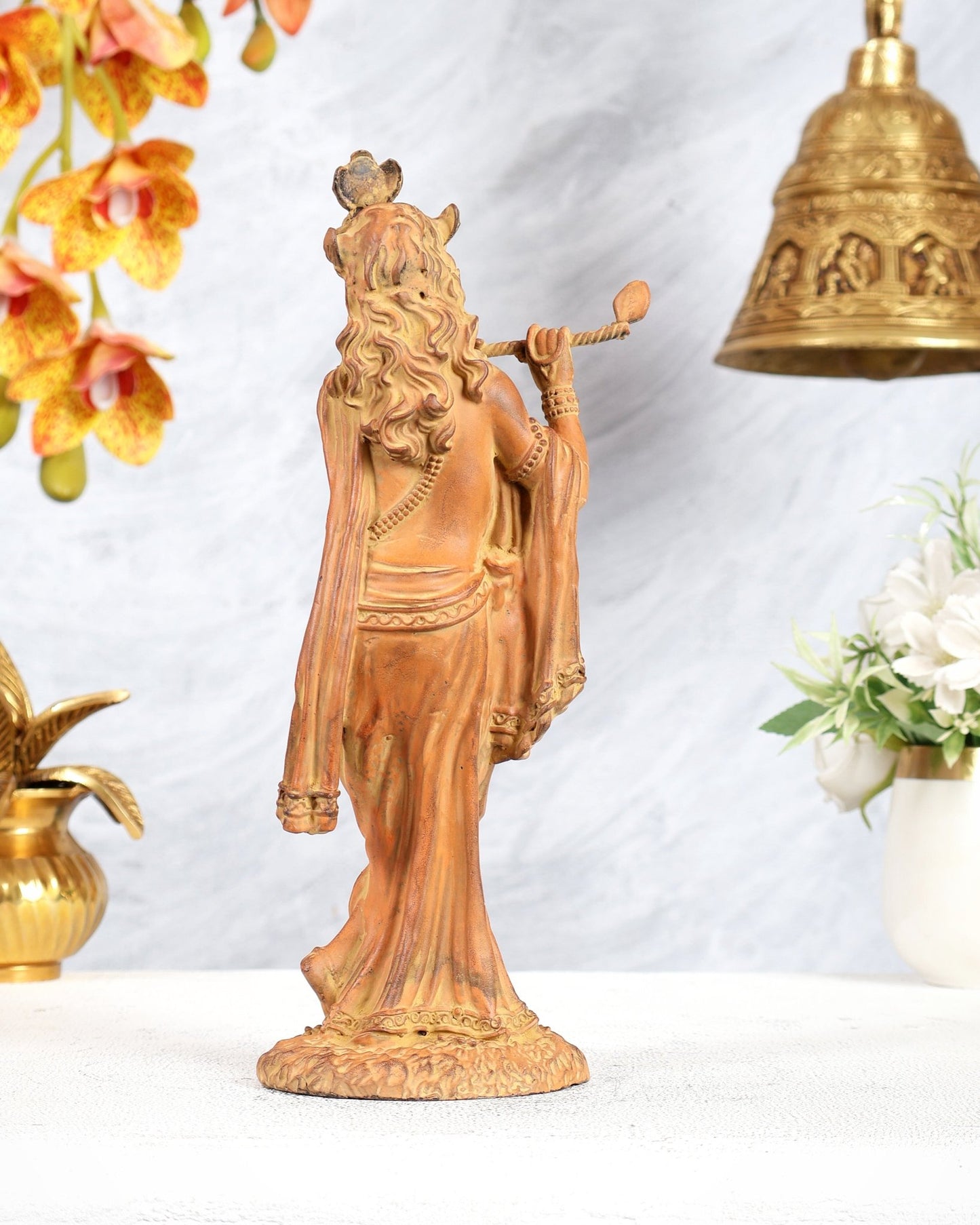 Superfine Brass Mathura Krishna Intricate Idol 10" Sand finish - Budhshiv.com