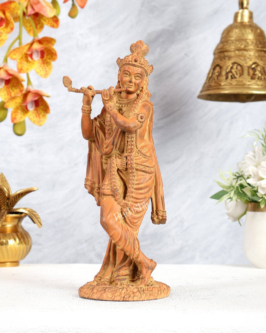 Superfine Brass Mathura Krishna Intricate Idol 10" Sand finish - Budhshiv.com