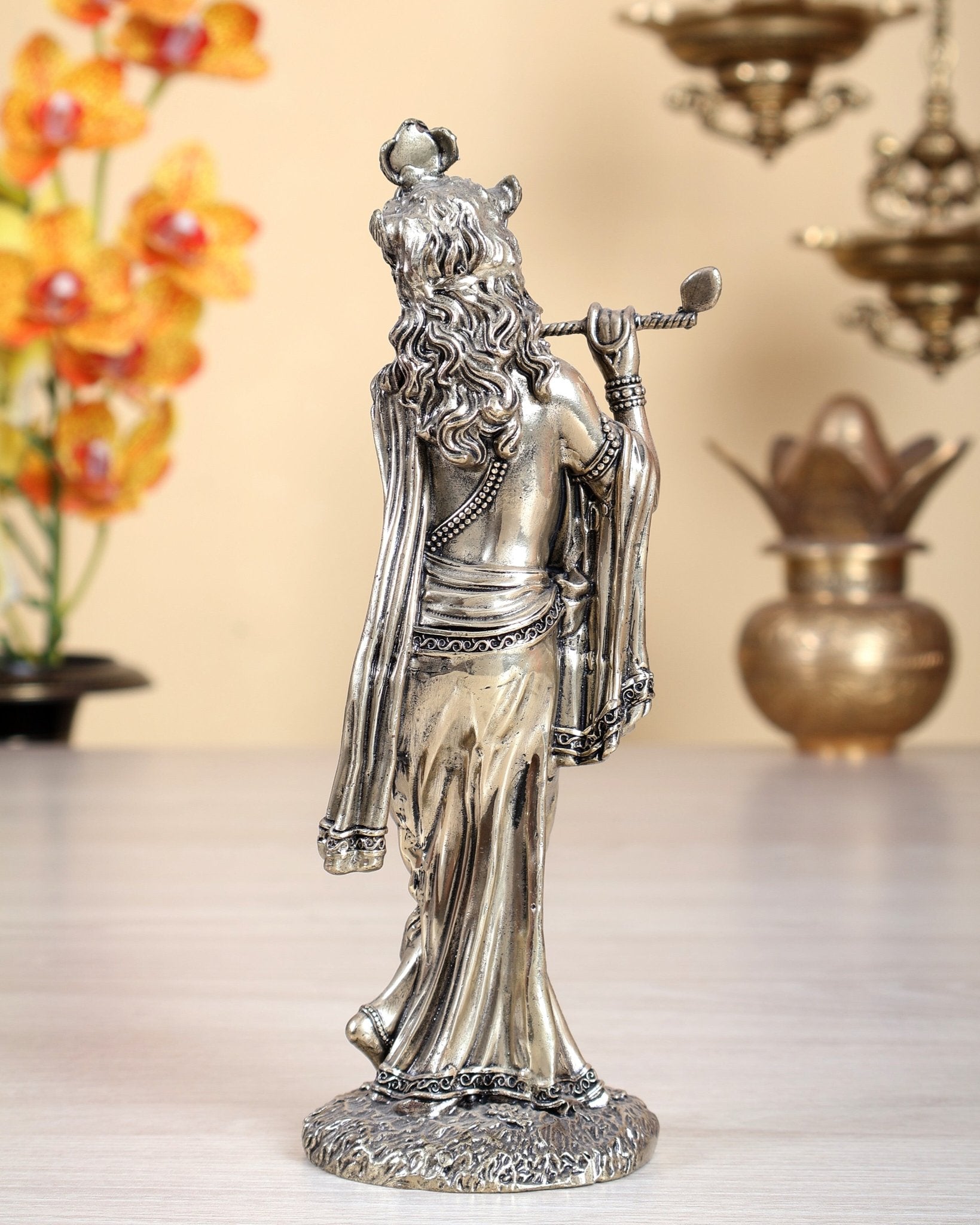 Superfine Brass Mathura Krishna Intricate Idol 10" - Budhshiv.com
