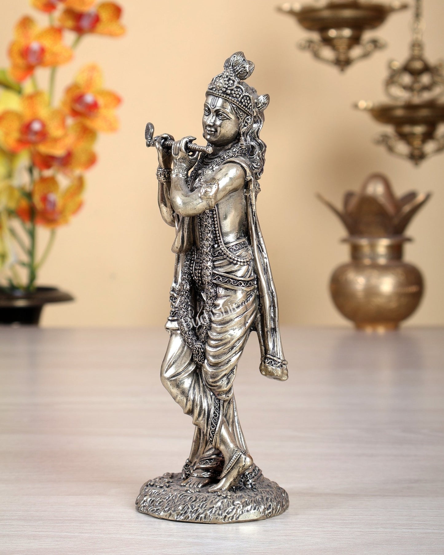 Superfine Brass Mathura Krishna Intricate Idol 10" - Budhshiv.com