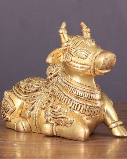 Superfine Brass Nandi engraved 8" wide - Budhshiv.com