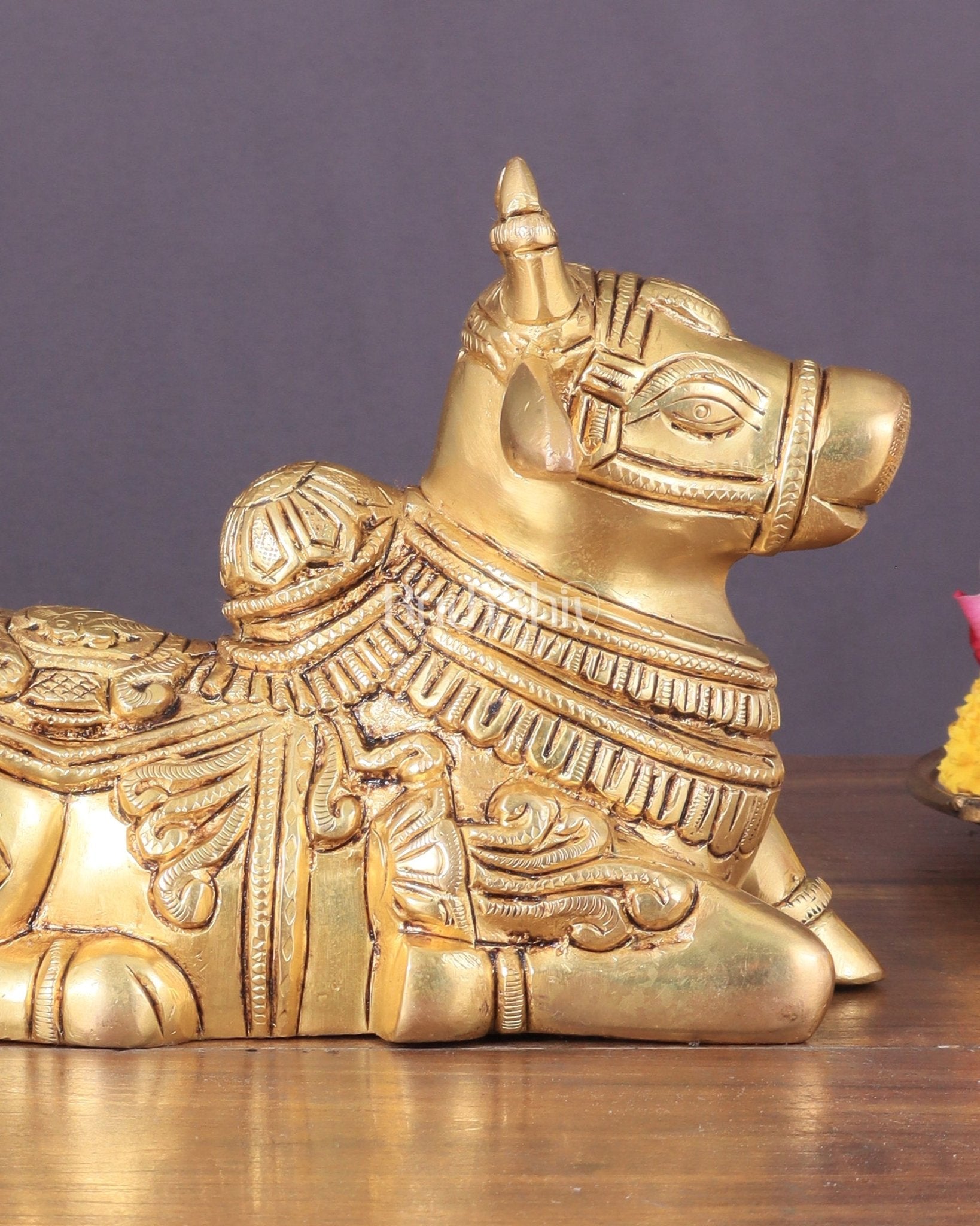 Superfine Brass Nandi engraved 8" wide - Budhshiv.com