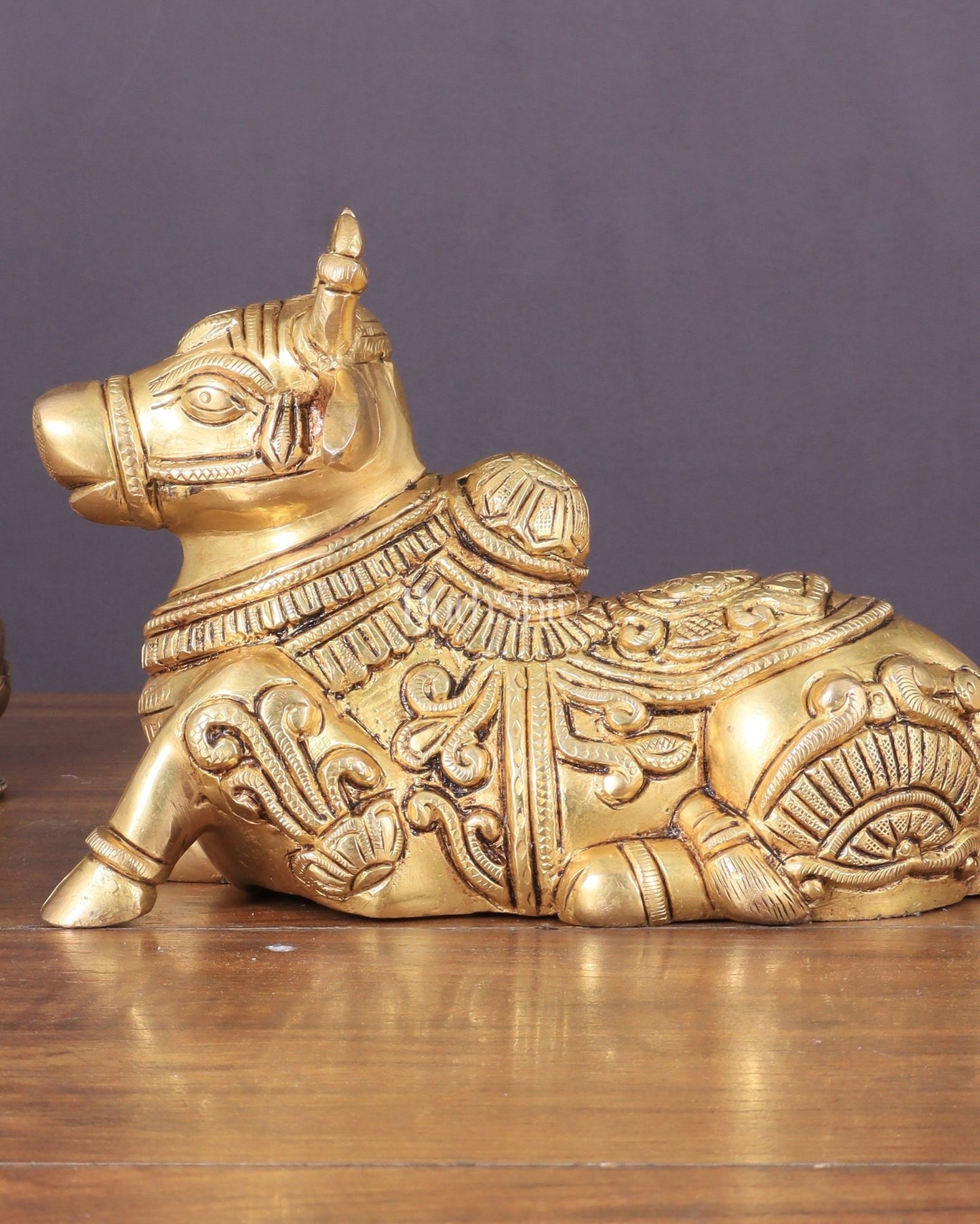 Superfine Brass Nandi engraved 8" wide - Budhshiv.com
