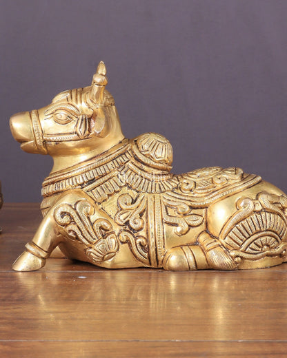 Superfine Brass Nandi engraved 8" wide - Budhshiv.com