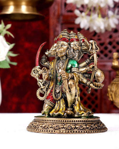 Superfine Brass Panchmukhi Hanuman Idol - 6 inch handpainted - Budhshiv.com