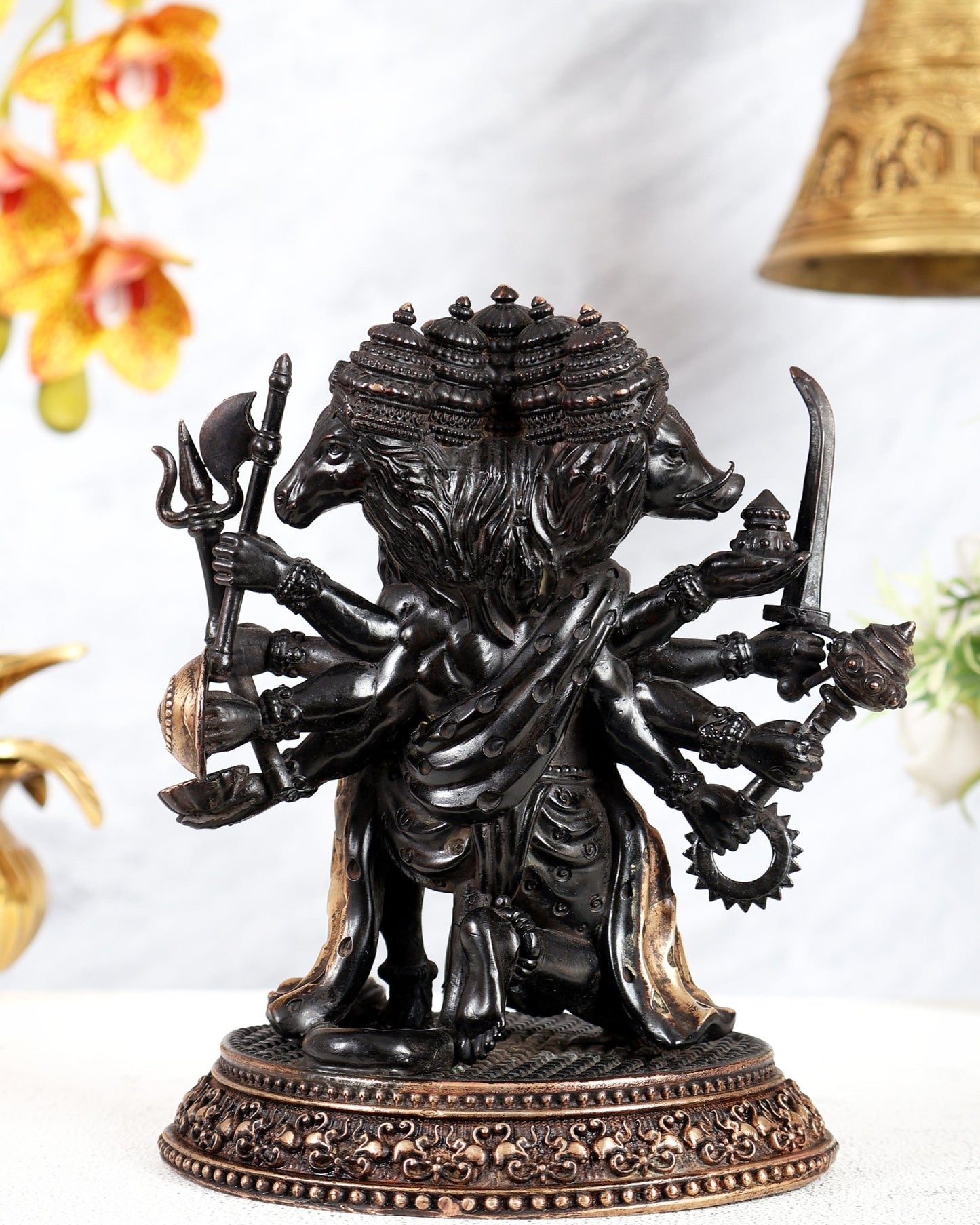 Superfine Brass Panchmukhi Hanuman Idol - 7 inch black tone - Budhshiv.com