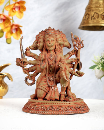 Superfine Brass Panchmukhi Hanuman Idol - 7 inch sand finish green - Budhshiv.com