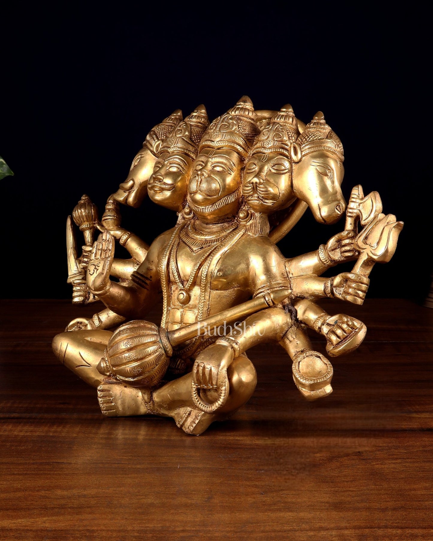 Superfine Brass Panchmukhi Hanuman with Crossed Legs 9.5" - Budhshiv.com