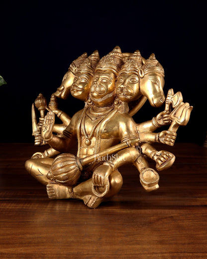 Superfine Brass Panchmukhi Hanuman with Crossed Legs 9.5" - Budhshiv.com