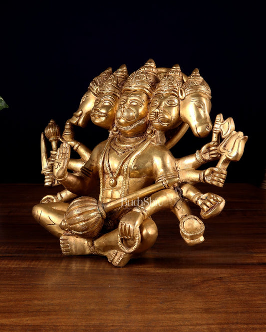 Superfine Brass Panchmukhi Hanuman with Crossed Legs 9.5" - Budhshiv.com