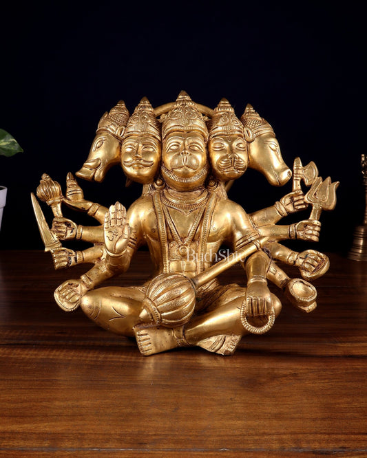 Superfine Brass Panchmukhi Hanuman with Crossed Legs 9.5" - Budhshiv.com