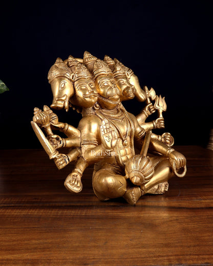 Superfine Brass Panchmukhi Hanuman with Crossed Legs 9.5" - Budhshiv.com
