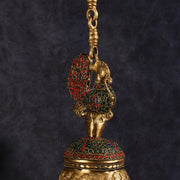 Superfine Brass Peacock Bell with Stonework | 8 inch Height - Budhshiv.com