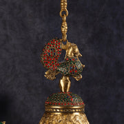 Superfine Brass Peacock Bell with Stonework | 8 inch Height - Budhshiv.com