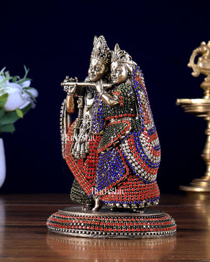 Superfine Brass Radha Krishna Idol - 6" jewellery work - Budhshiv.com