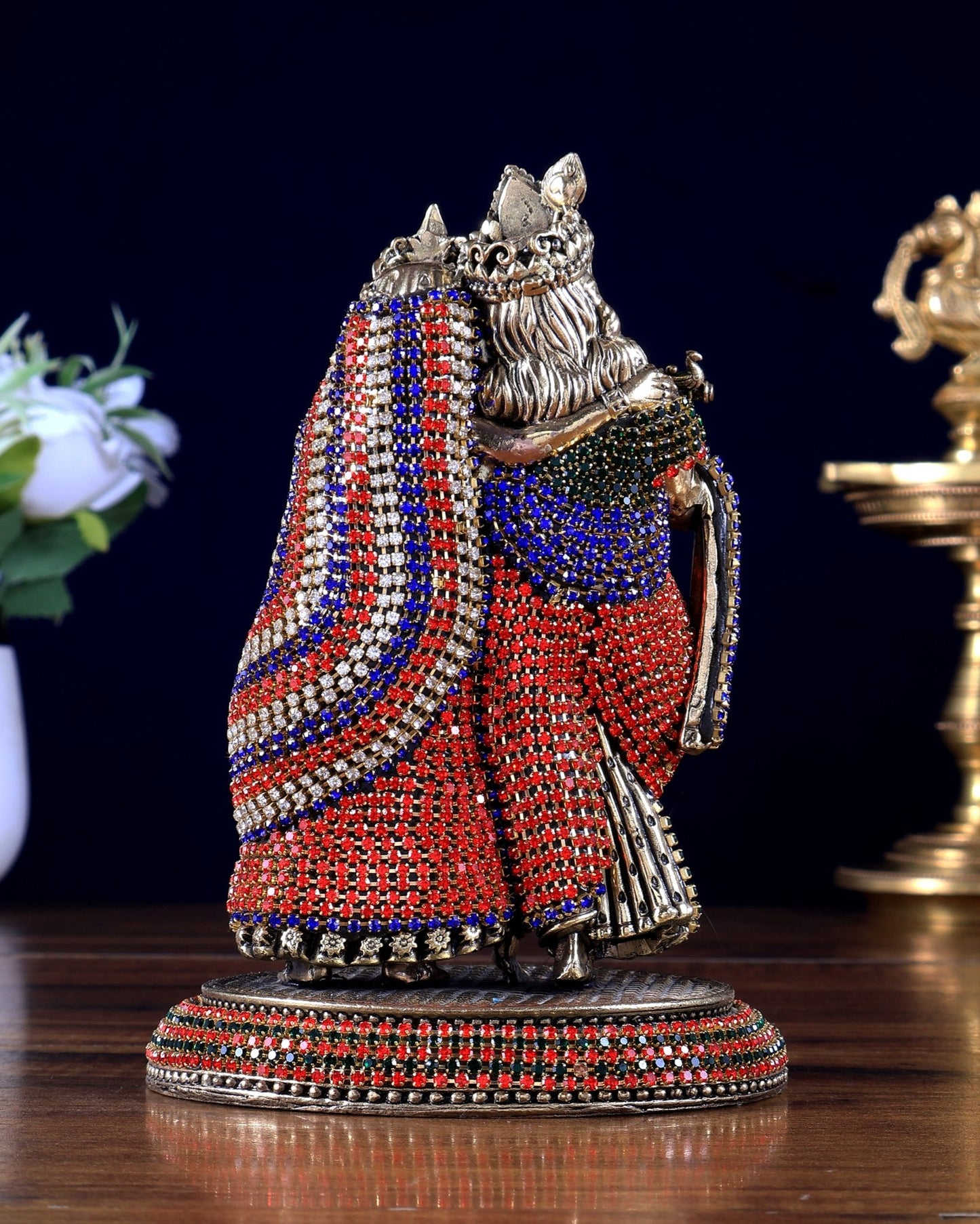 Superfine Brass Radha Krishna Idol - 6" jewellery work - Budhshiv.com