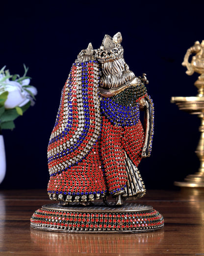 Superfine Brass Radha Krishna Idol - 6" jewellery work - Budhshiv.com