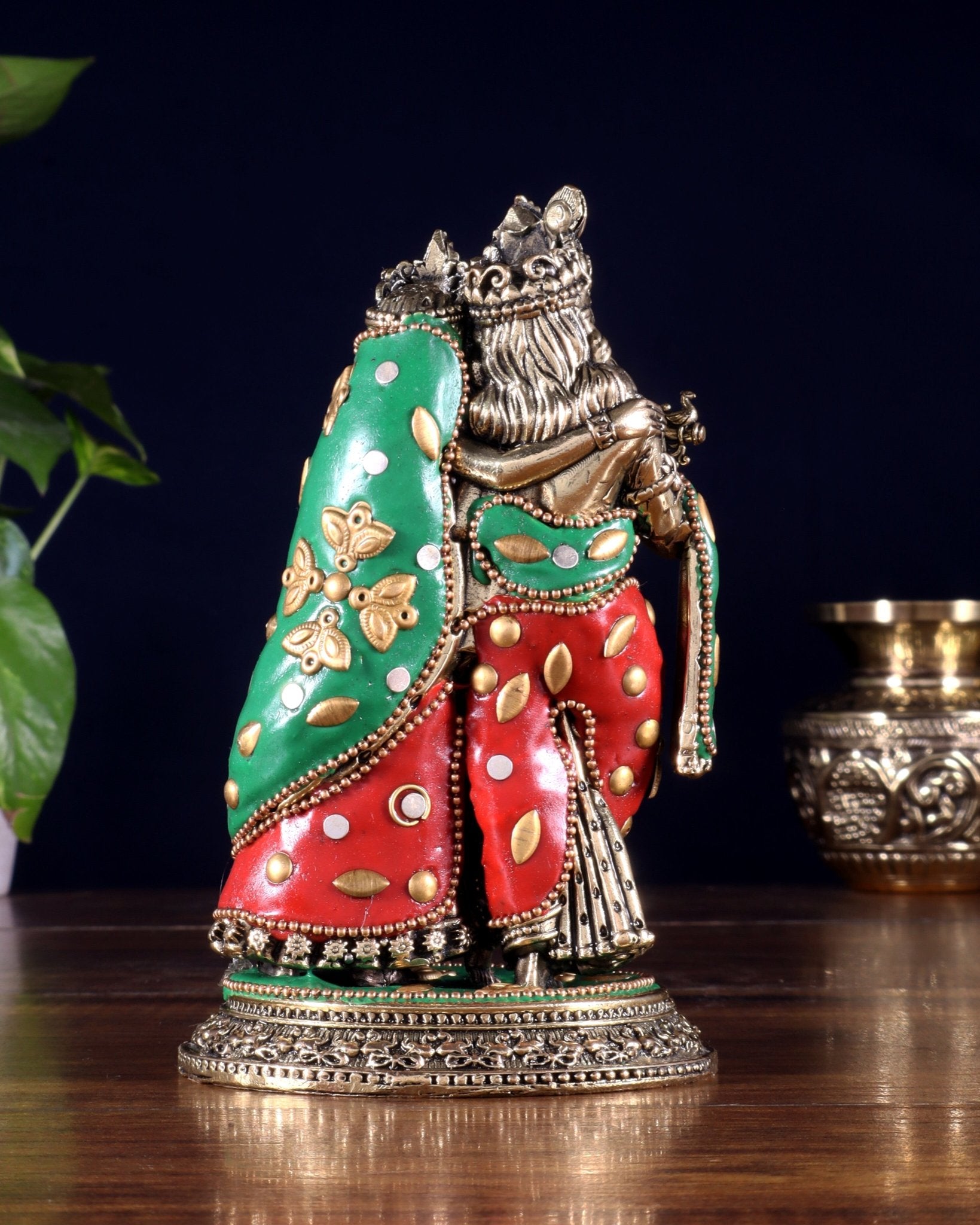 Superfine Brass Radha Krishna Idol - 6" with meenakari - Budhshiv.com