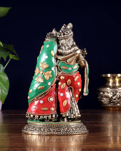 Superfine Brass Radha Krishna Idol - 6" with meenakari - Budhshiv.com