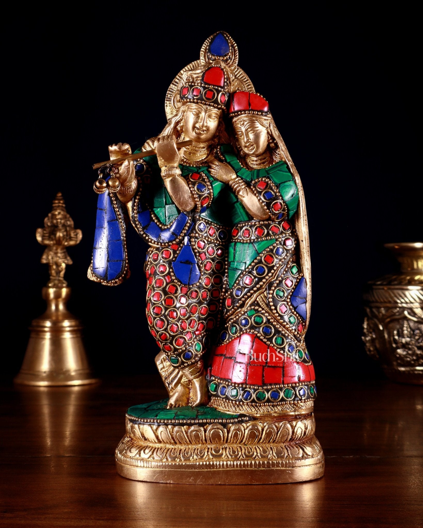 Superfine Brass Radha Krishna Idol - 9 Inch Statue - Budhshiv.com