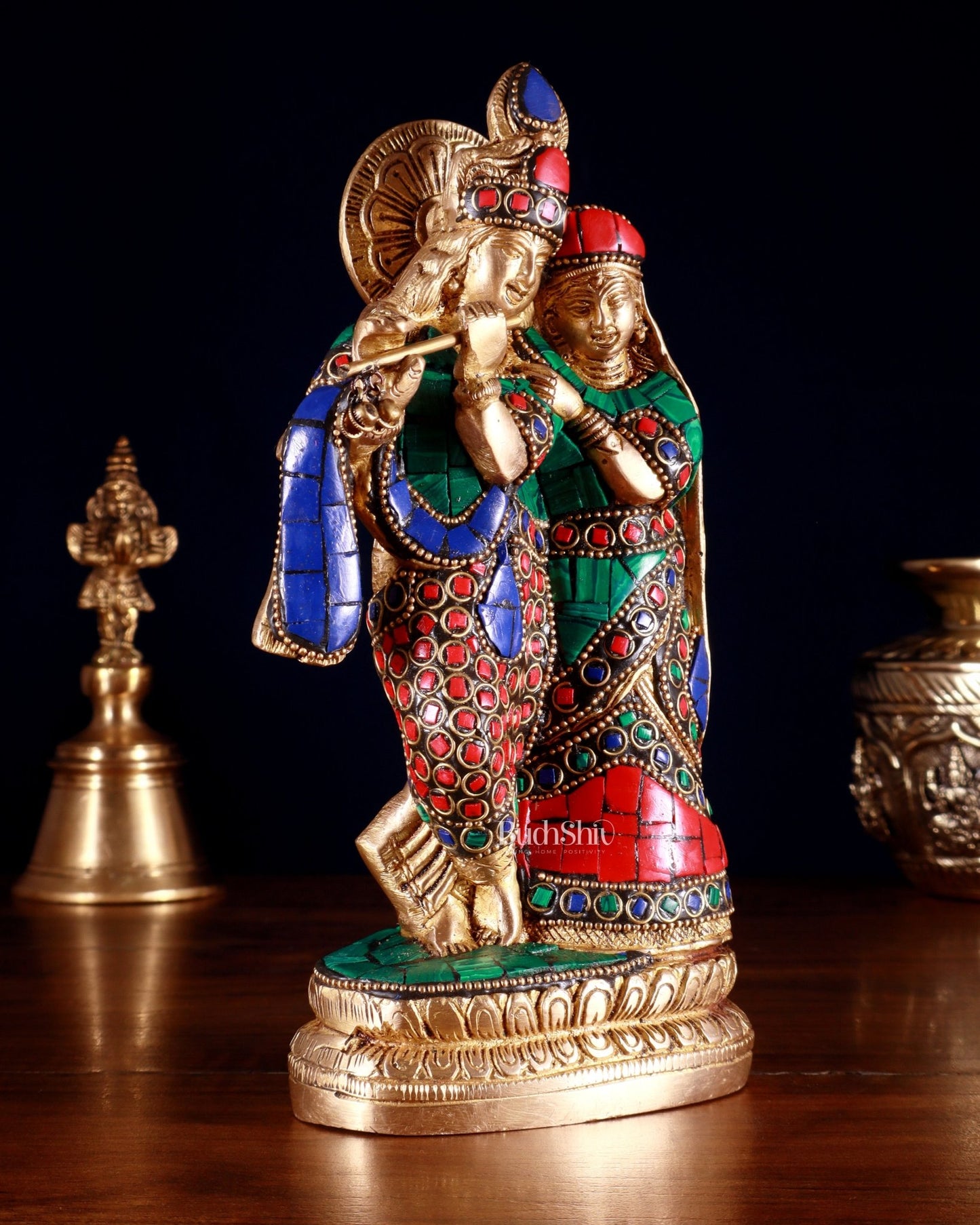Superfine Brass Radha Krishna Idol - 9 Inch Statue - Budhshiv.com