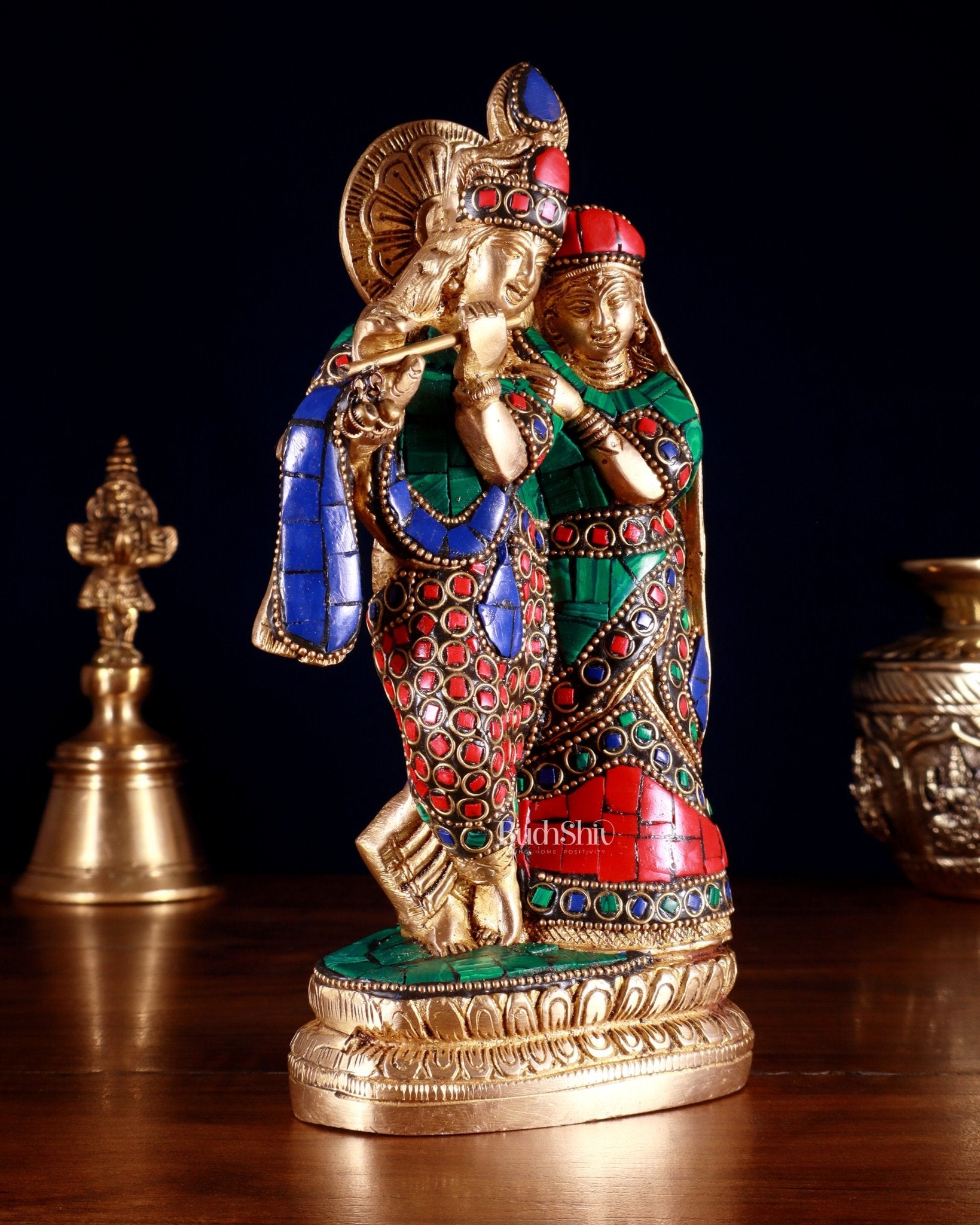 Superfine Brass Radha Krishna Idol - 9 Inch Statue - Budhshiv.com