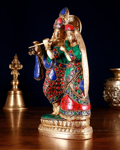 Superfine Brass Radha Krishna Idol - 9 Inch Statue - Budhshiv.com