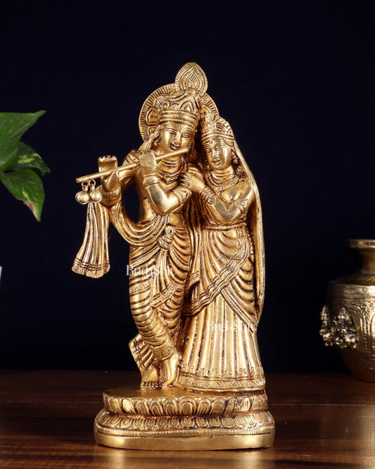Superfine Brass Radha Krishna Idol - 9 Inch Statue - Budhshiv.com