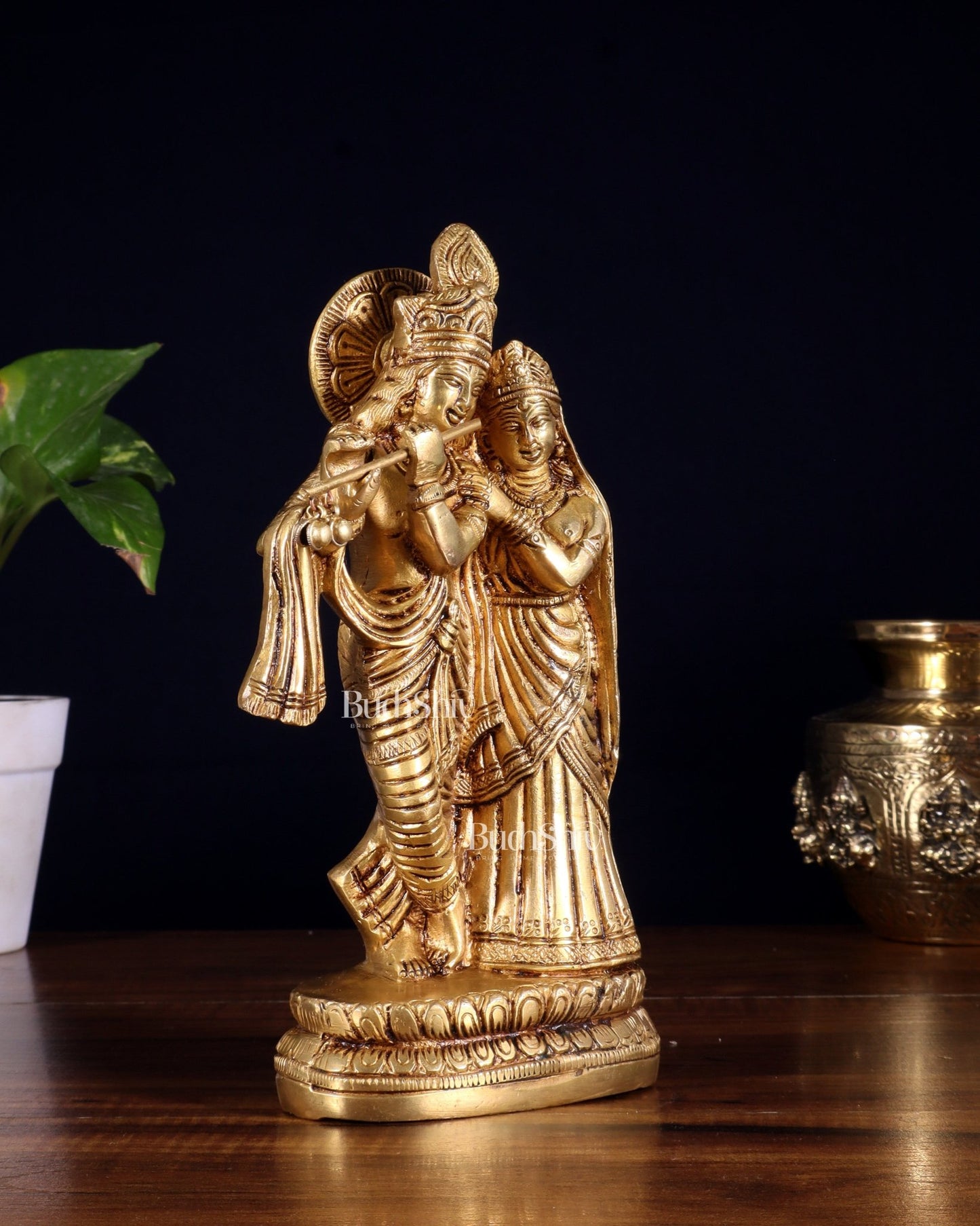 Superfine Brass Radha Krishna Idol - 9 Inch Statue - Budhshiv.com