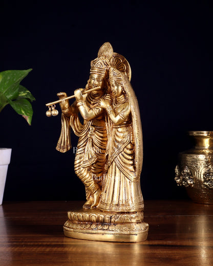 Superfine Brass Radha Krishna Idol - 9 Inch Statue - Budhshiv.com