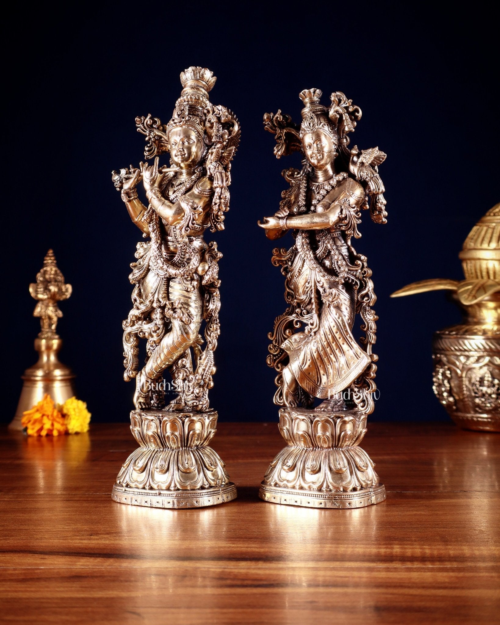Superfine Brass Radha Krishna Idols – 9.5” Height - Budhshiv.com
