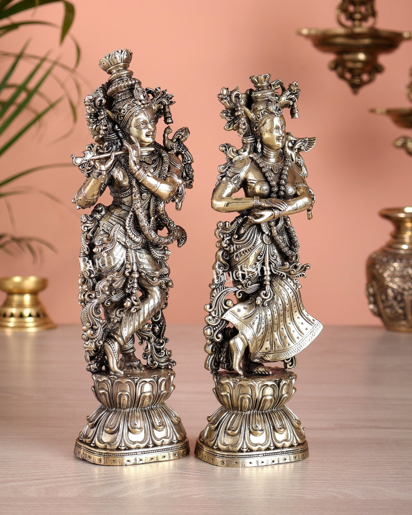 Superfine Brass Radha Krishna Idols – 9.5” Height - Budhshiv.com
