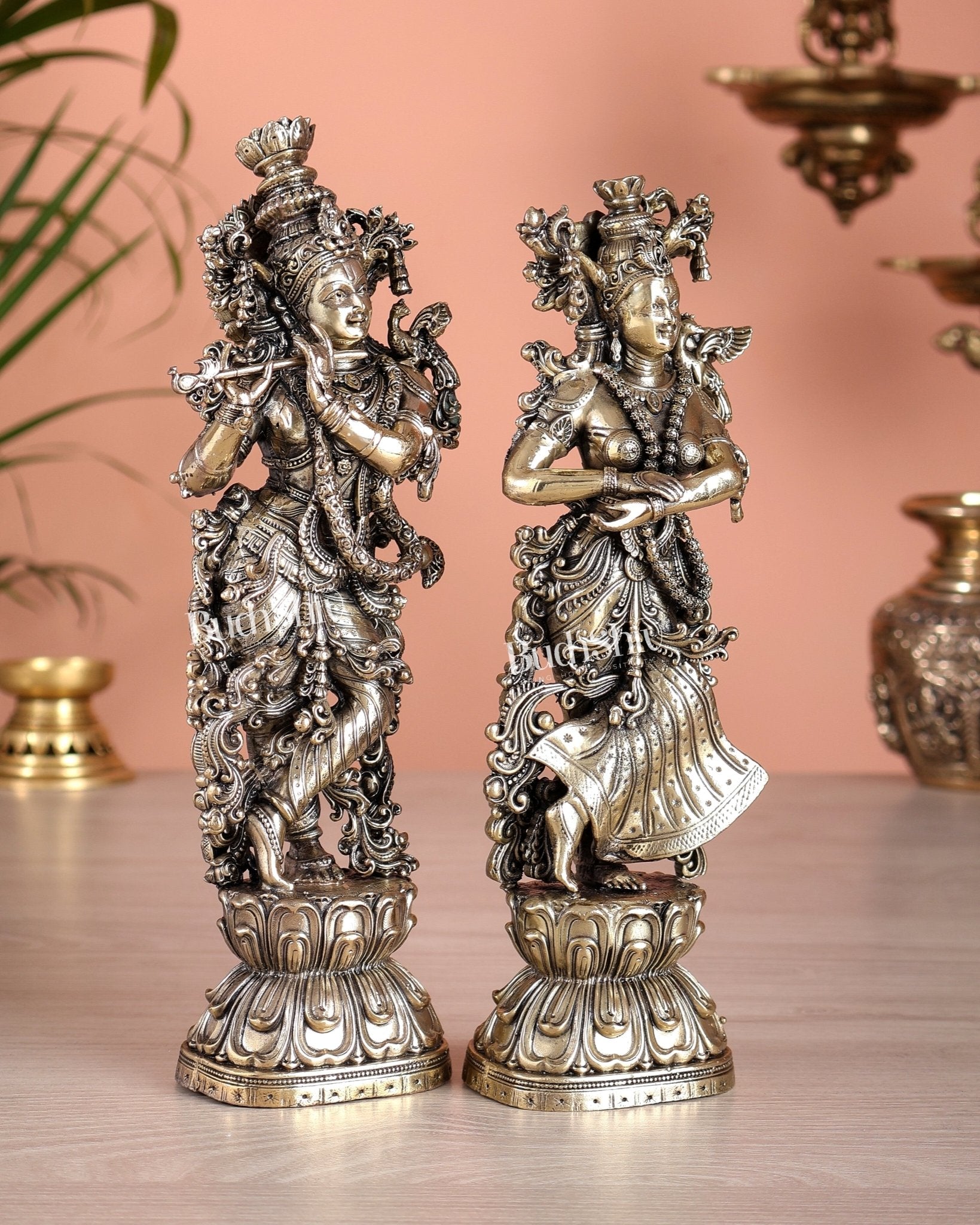 Superfine Brass Radha Krishna Idols – 9.5” Height - Budhshiv.com