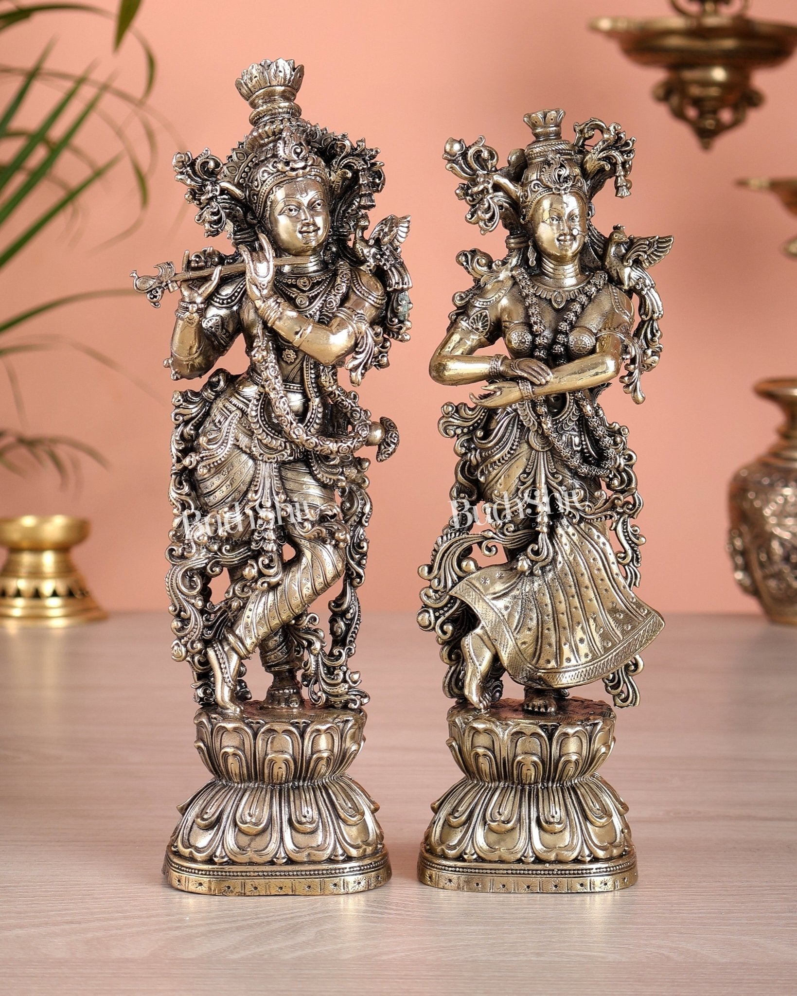 Superfine Brass Radha Krishna Idols – 9.5” Height - Budhshiv.com