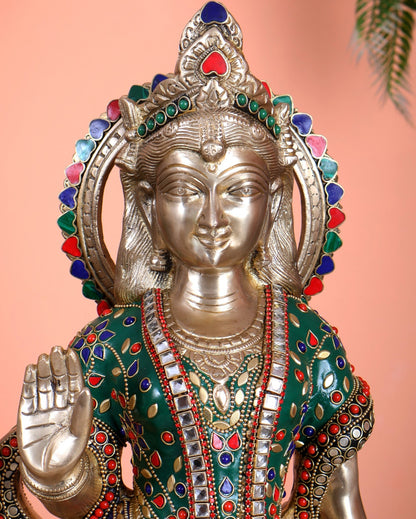 Superfine Brass Radha Krishna Idols with Meenakari Stonework 27" - Budhshiv.com