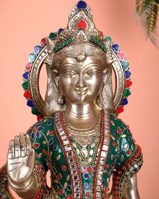 Superfine Brass Radha Krishna Idols with Meenakari Stonework 27" - Budhshiv.com