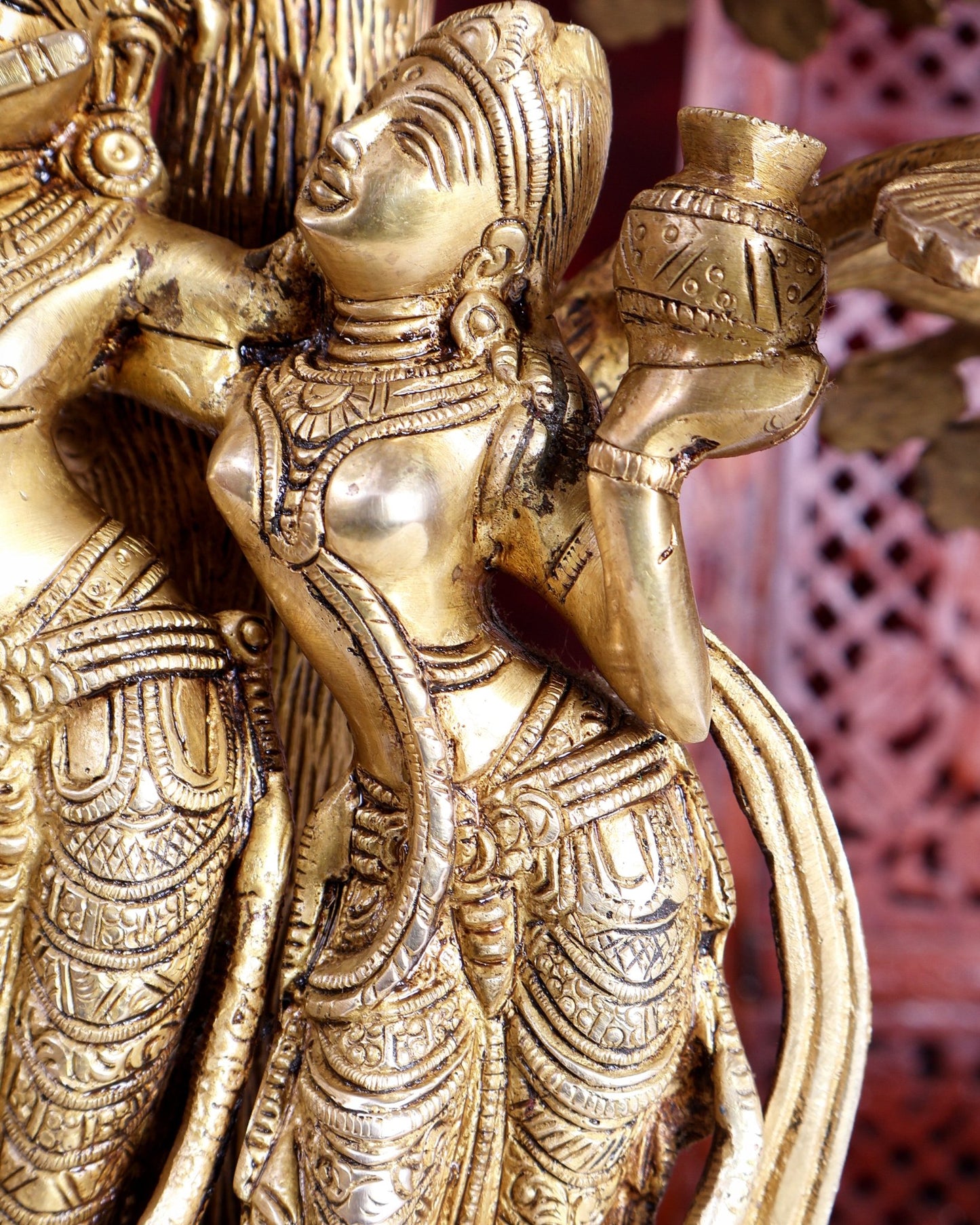 Superfine Brass Radha Krishna Statue with Cow under Tree 20 inch - Budhshiv.com