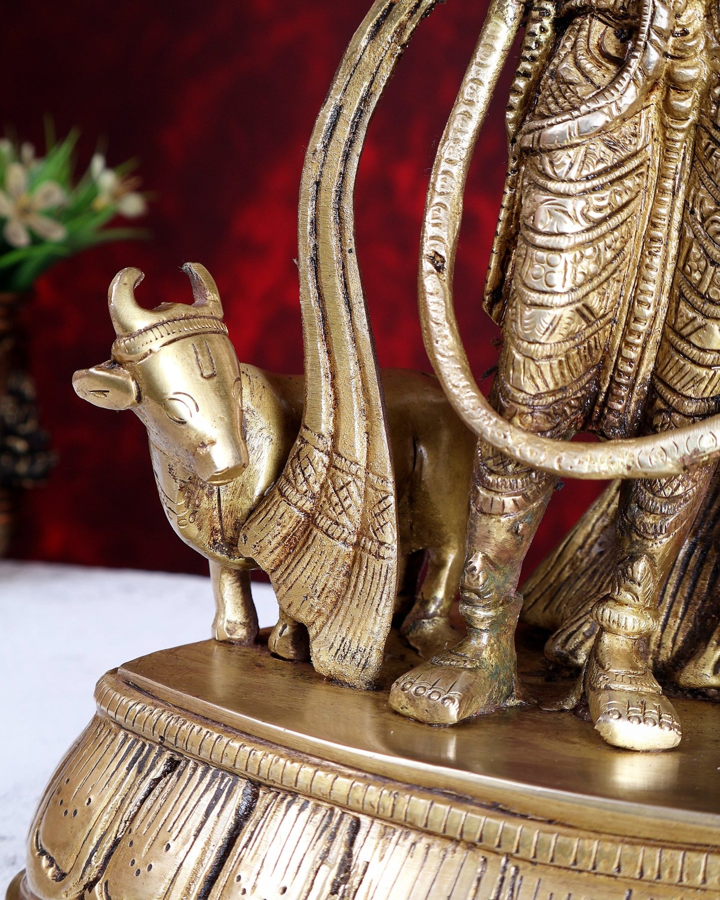 Superfine Brass Radha Krishna Statue with Cow under Tree 20 inch - Budhshiv.com