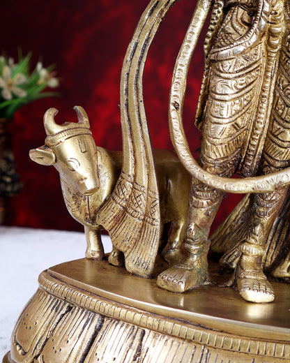 Superfine Brass Radha Krishna Statue with Cow under Tree 20 inch - Budhshiv.com