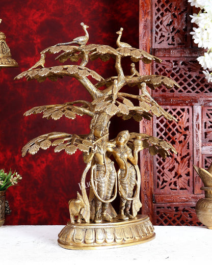 Superfine Brass Radha Krishna Statue with Cow under Tree 20 inch - Budhshiv.com