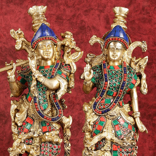 Superfine Brass Radha Krishna Statues | 14" Height | Handcrafted - Budhshiv.com